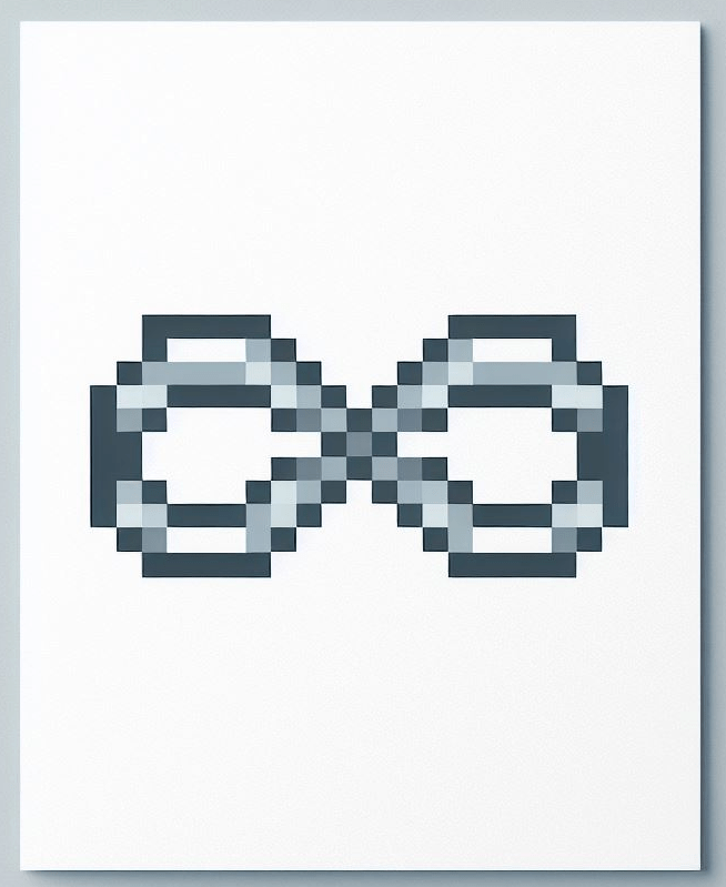 Pixelated infinity symbol on a grey background